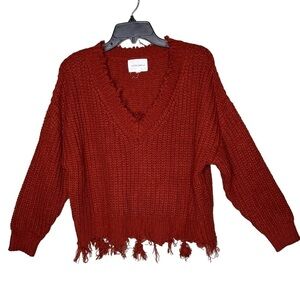 Cotton Candy LA V-Neck Frayed Crochet Sweater